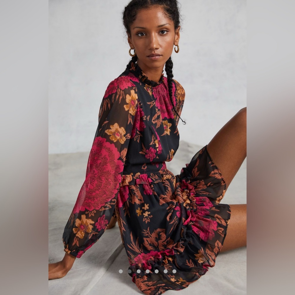 Anthropologie Porridge Puff-Sleeved Floral Mini Dress - Picture 4 of 16